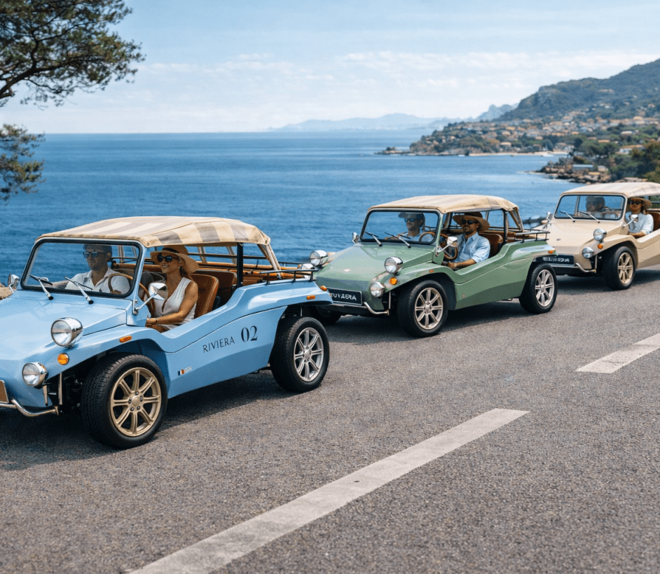 Buggy vintage sur la Corniche d'Or vue mer Méditerranée